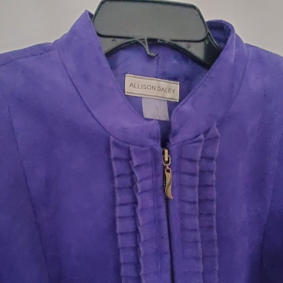 Women's Plus Size Jacket Zip Up Pleated Ruffles Deep Purple Faux Suede - Picture 4 of 10